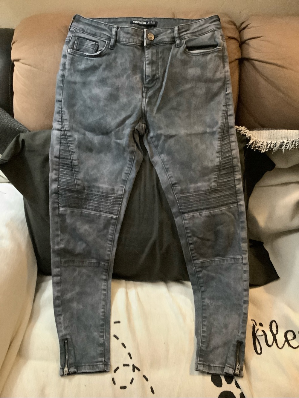 Zara basic denim Z1975 black Moto-Style Stretch skinny jeans